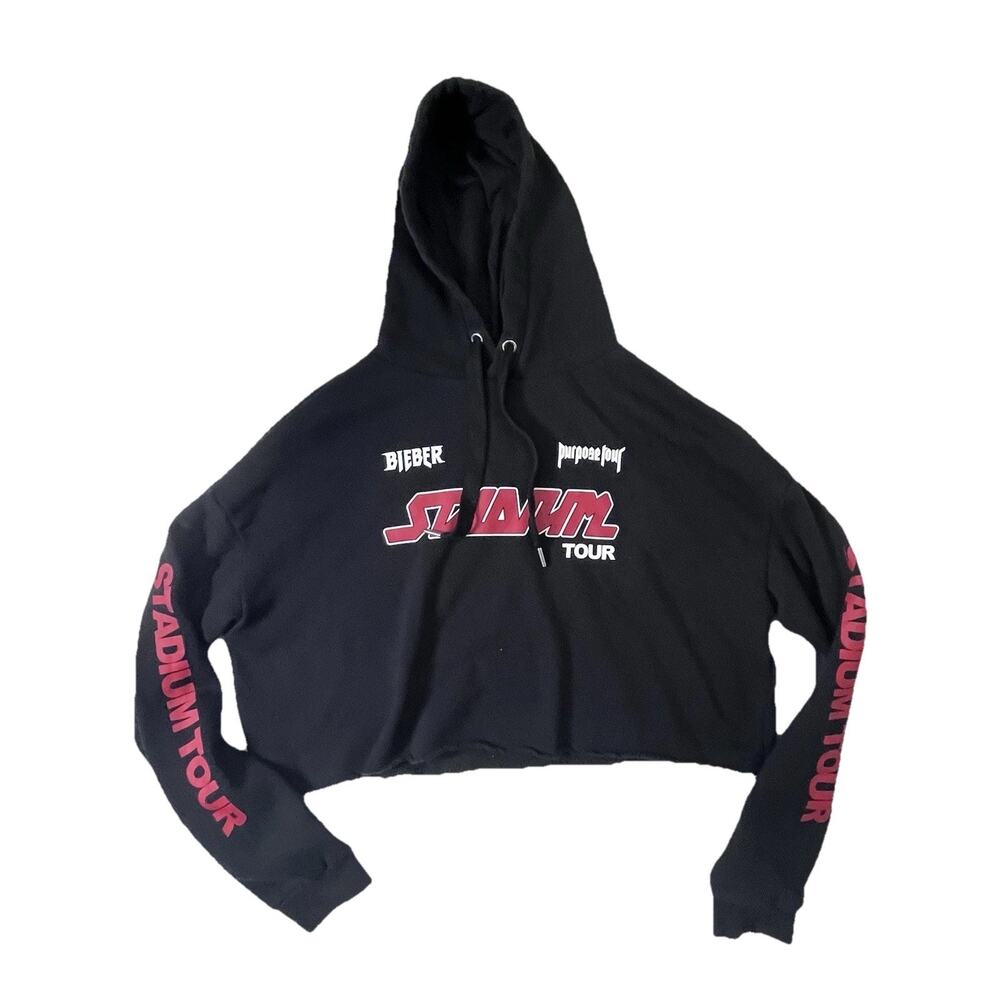 Justin Bieber Purpose Stadium Tour Cropped Black Hoodie Sweatshirt Women Medium